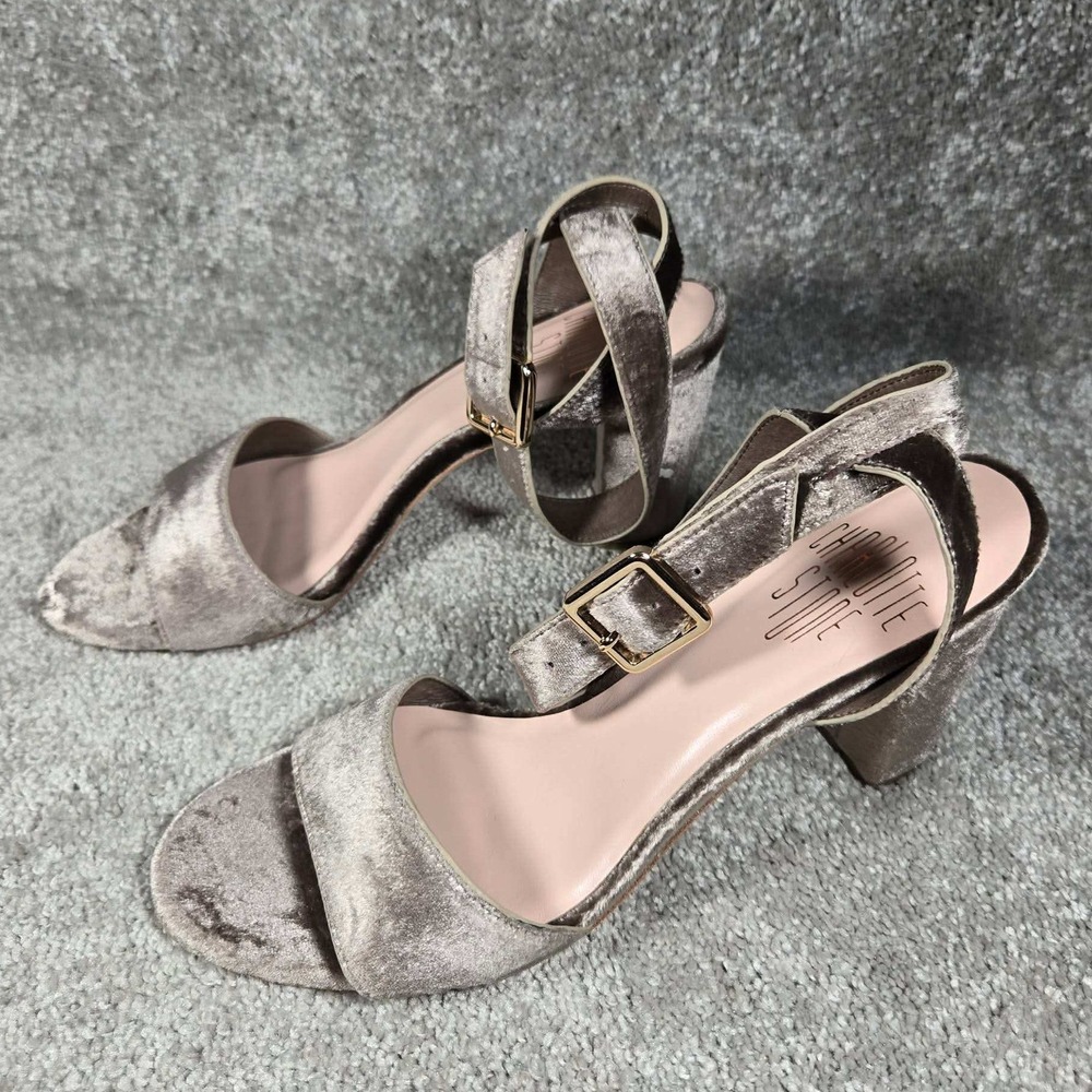 Charlotte Stone Samia Velvet Block Heel Sandals Slate Grey Womens 9